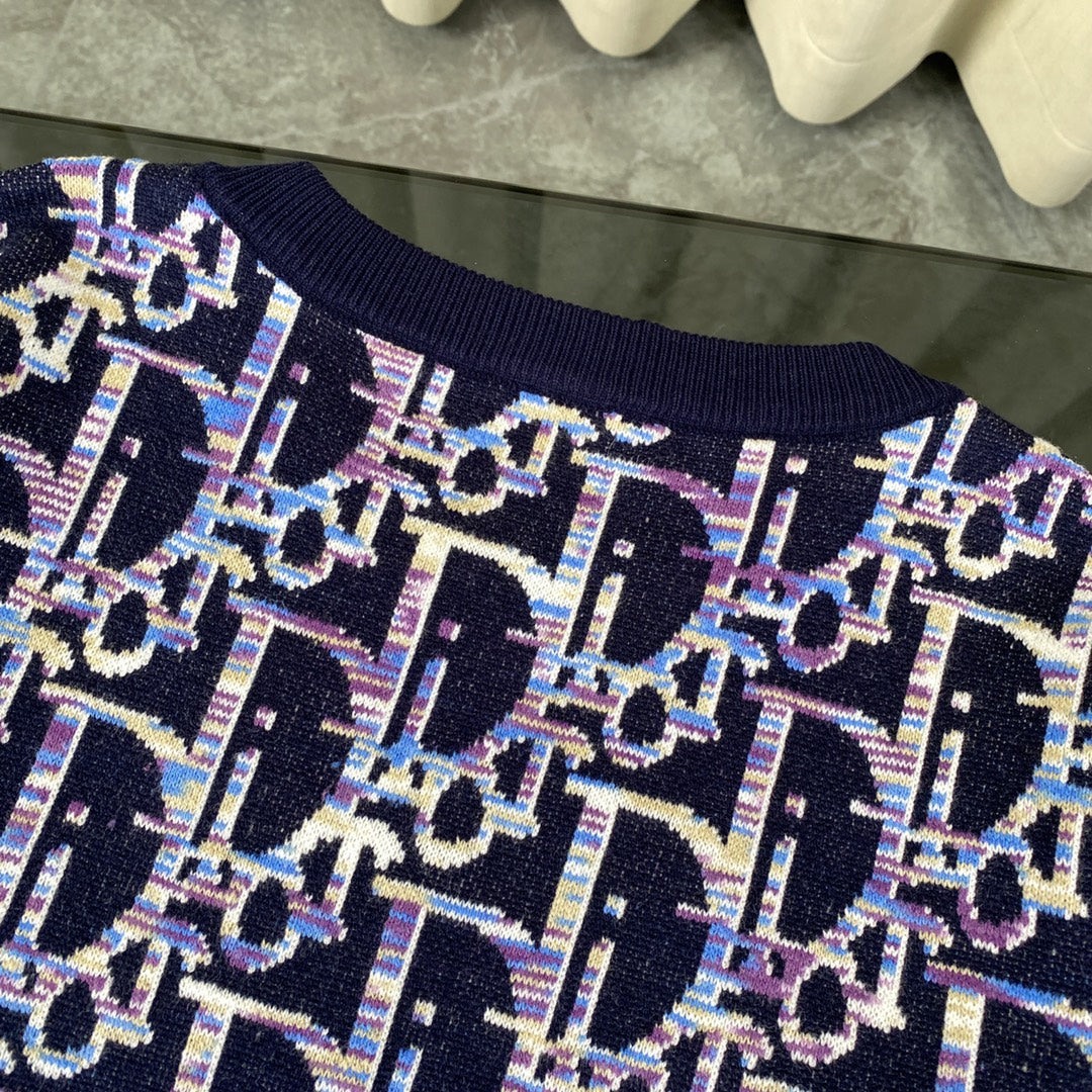 Dior 2024SS Blue Lambswool Jacquard V-Neck Cardigan