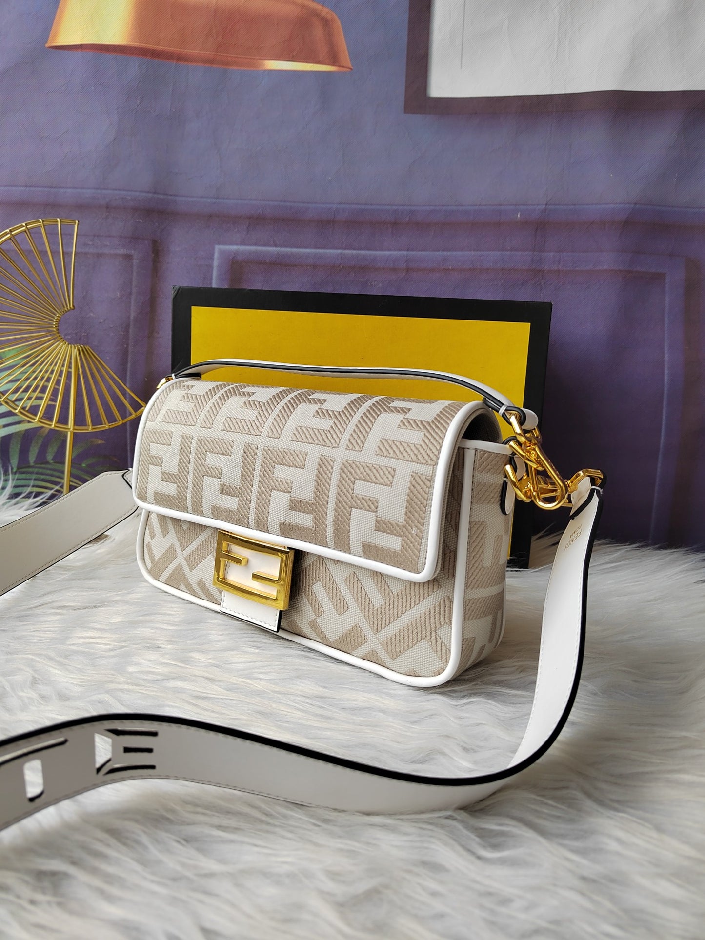 Fendi F8BR604 – Almond White Baguette Medium Bag
