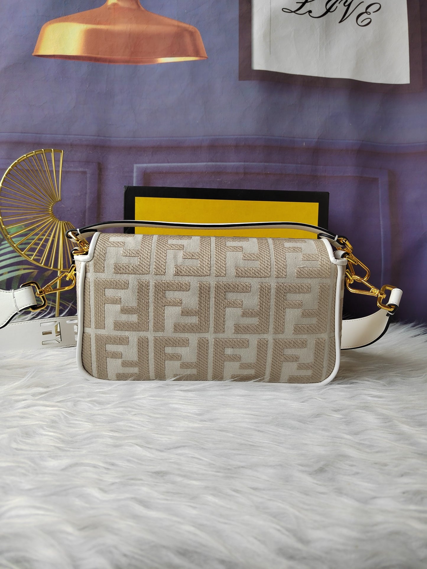 Fendi F8BR604 – Almond White Baguette Medium Bag