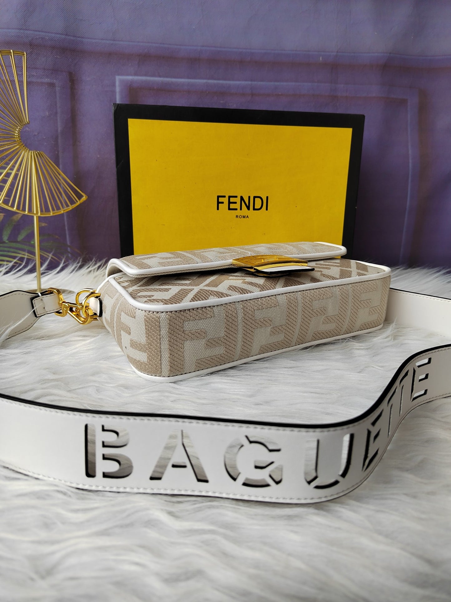 Fendi F8BR604 – Almond White Baguette Medium Bag