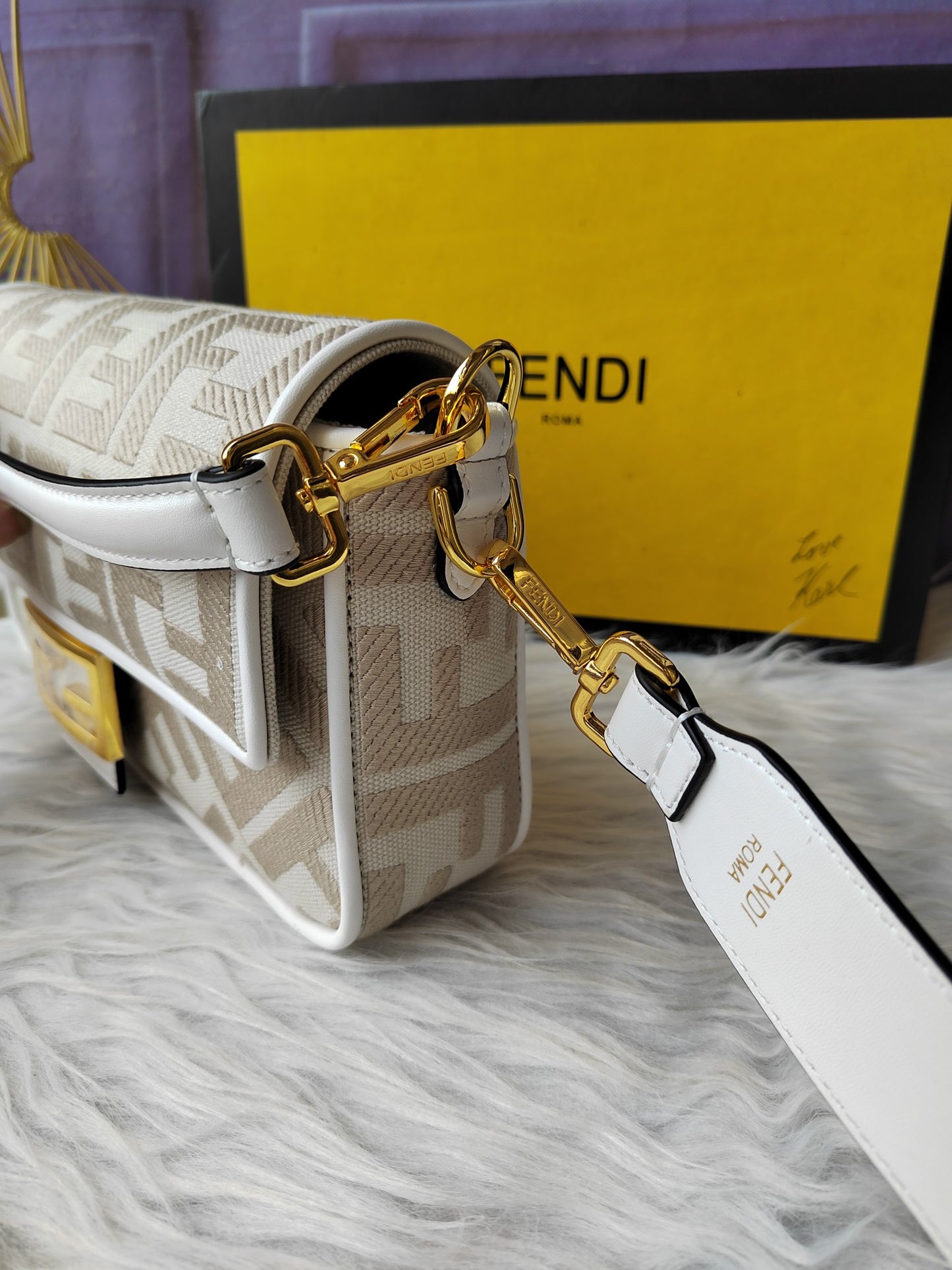 Fendi F8BR604 – Almond White Baguette Medium Bag