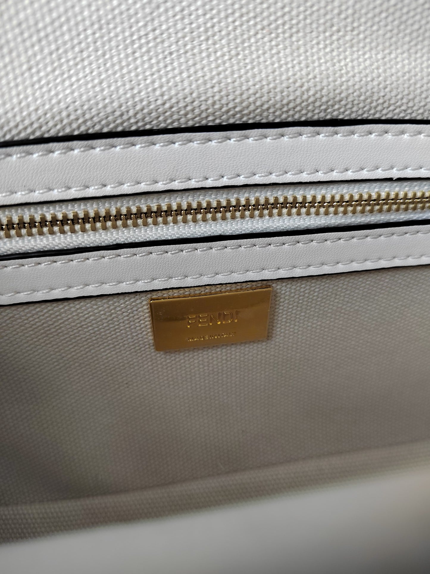 Fendi F8BR604 – Almond White Baguette Medium Bag