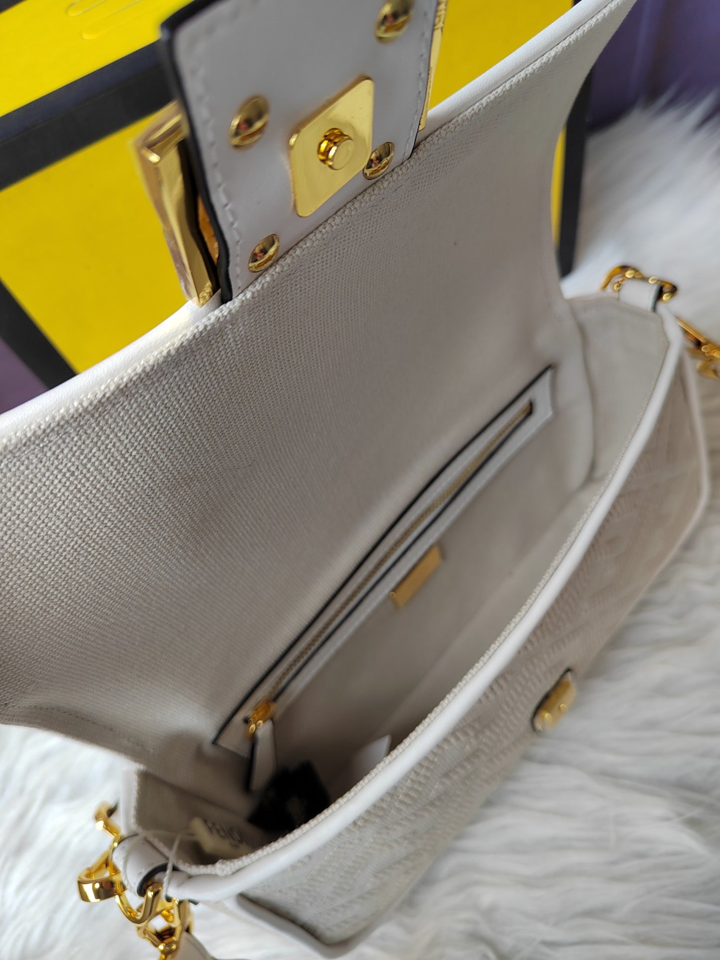 Fendi F8BR604 – Almond White Baguette Medium Bag