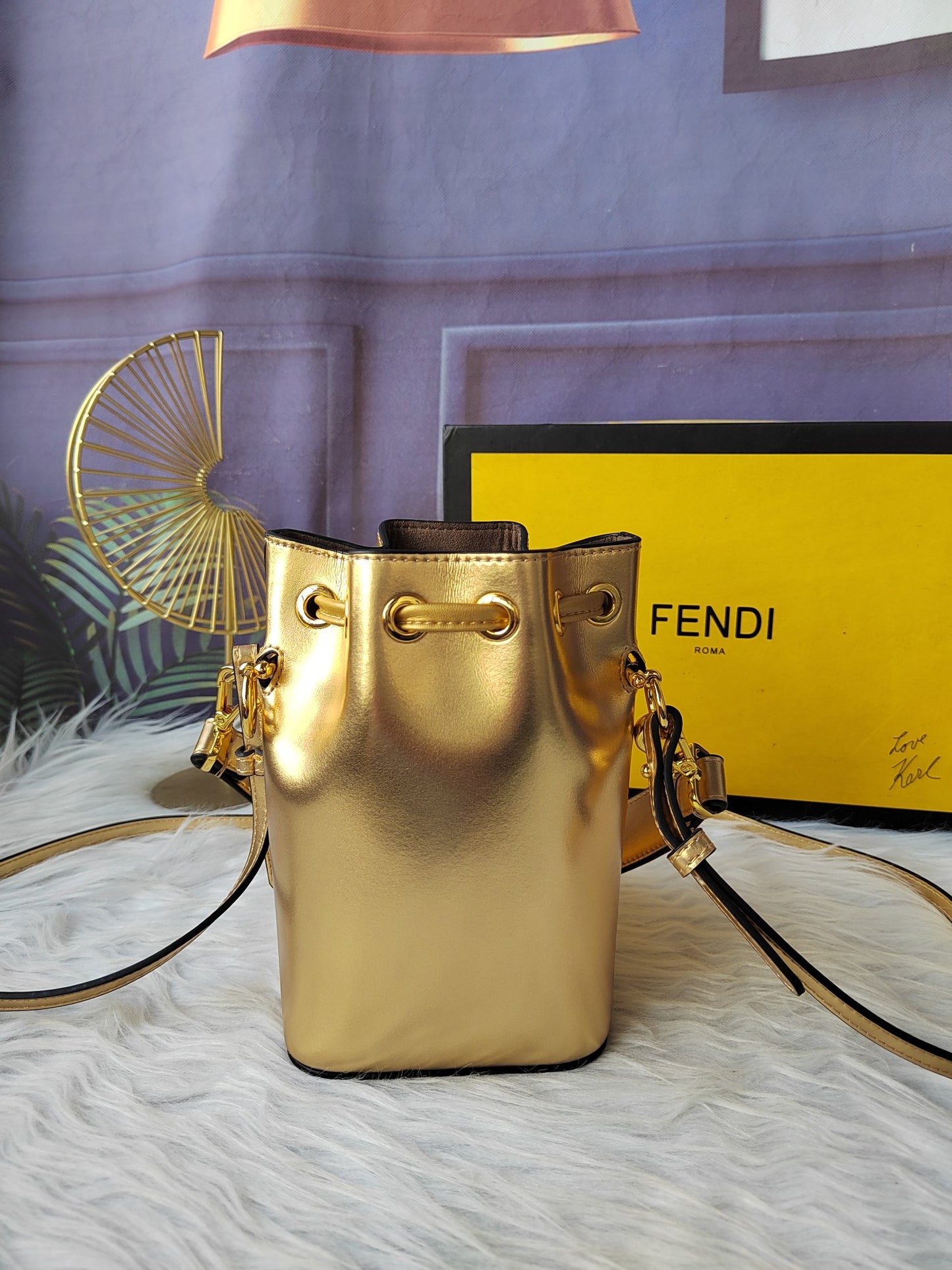 Fendi F8BS010AS – Gold Mon Tresor Small Bucket Bag