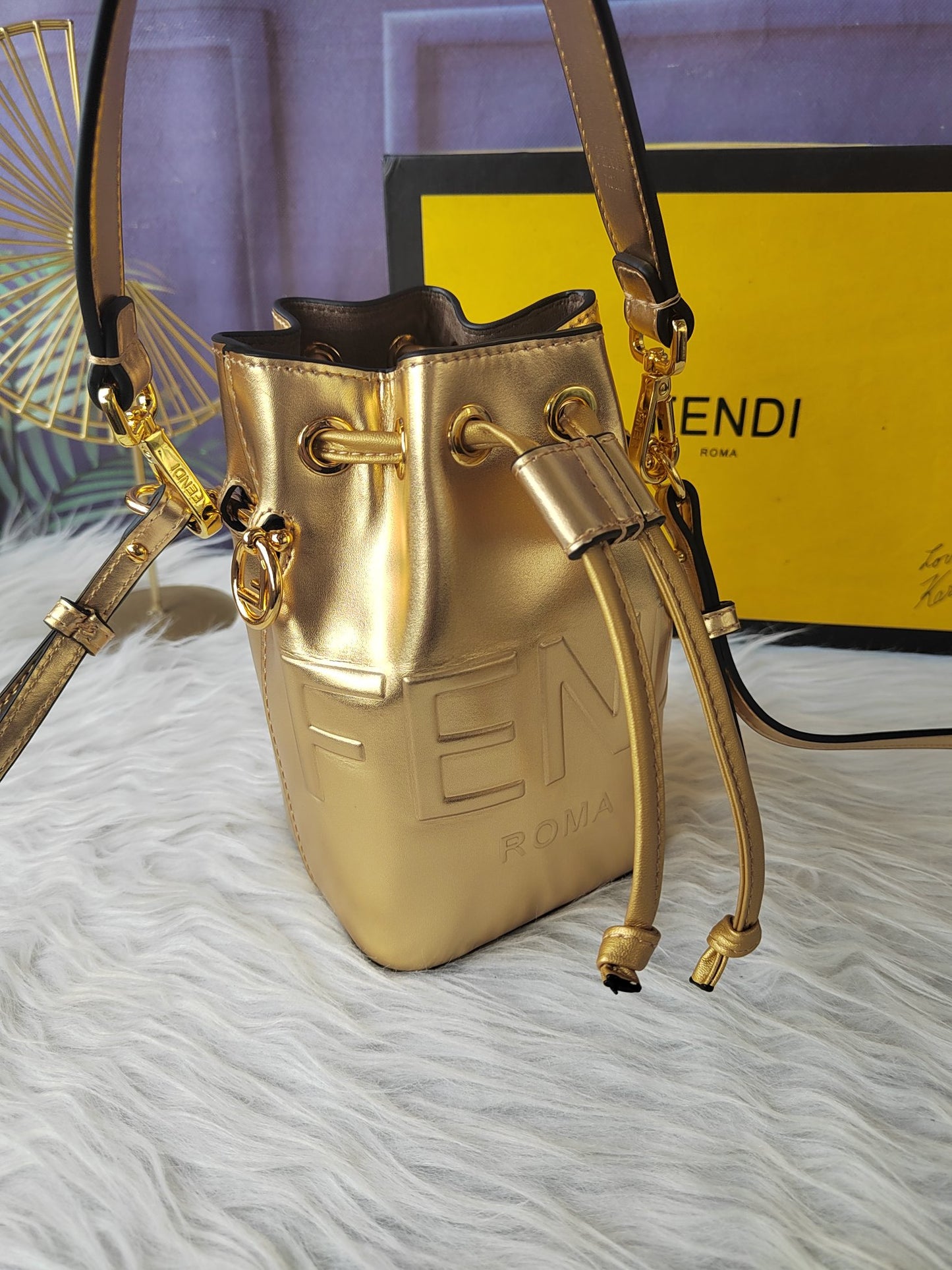 Fendi F8BS010AS – Gold Mon Tresor Small Bucket Bag
