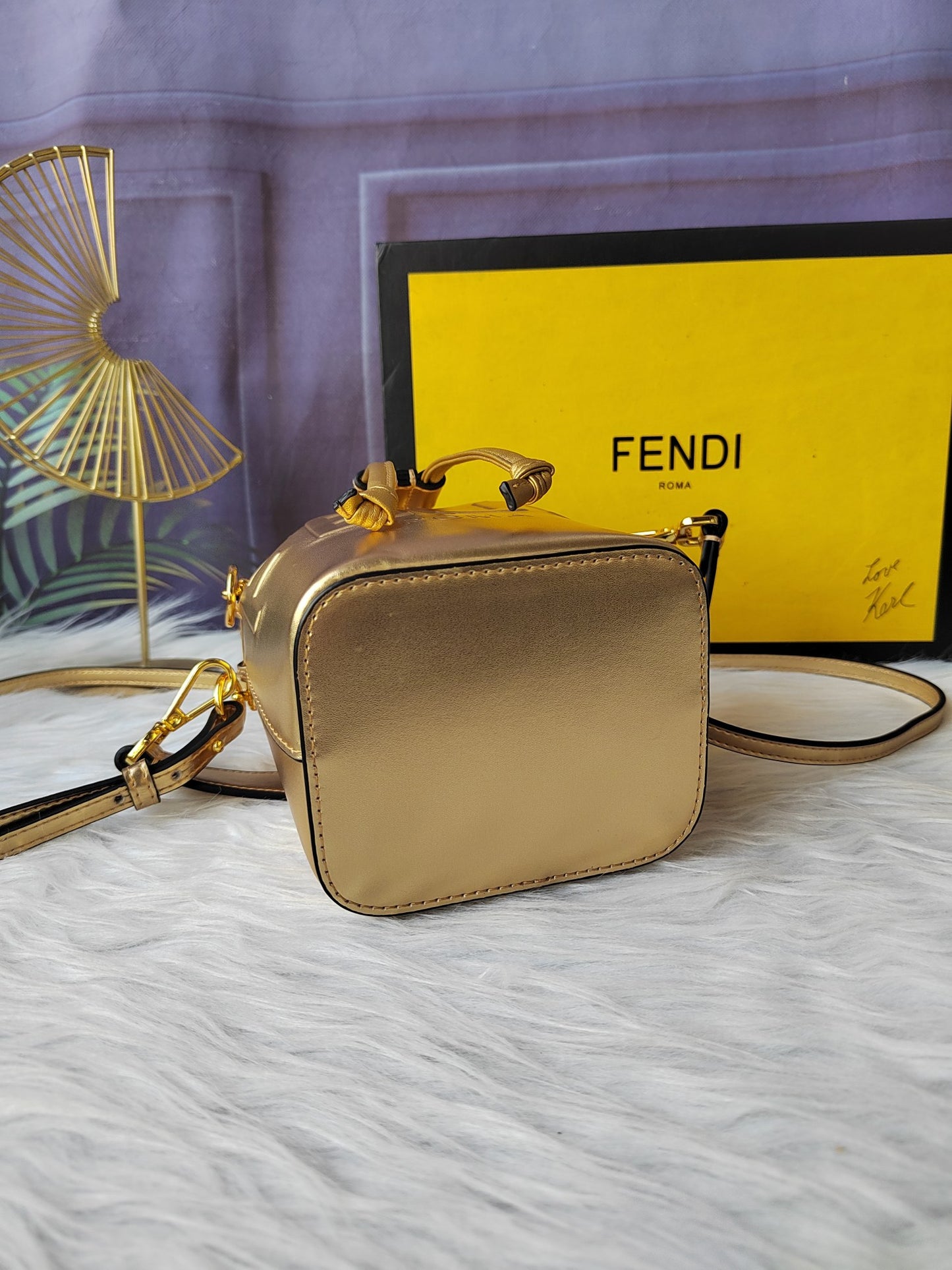 Fendi F8BS010AS – Gold Mon Tresor Small Bucket Bag