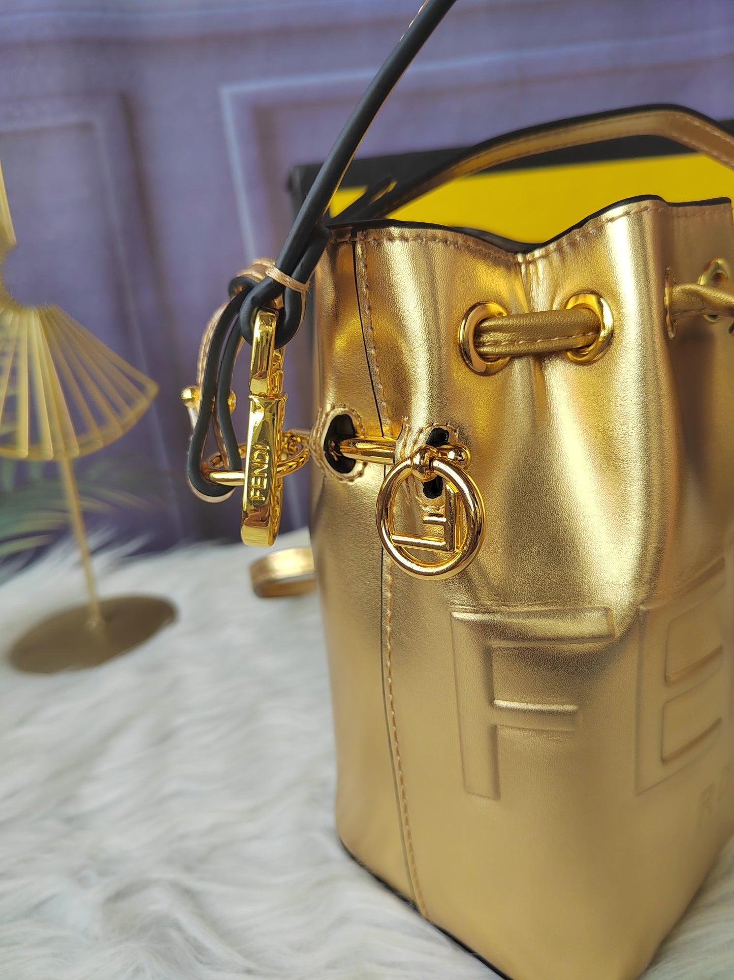 Fendi F8BS010AS – Gold Mon Tresor Small Bucket Bag