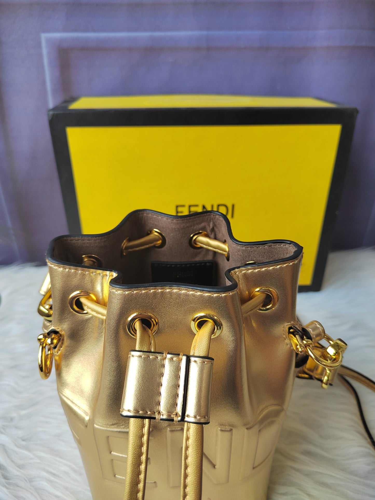 Fendi F8BS010AS – Gold Mon Tresor Small Bucket Bag