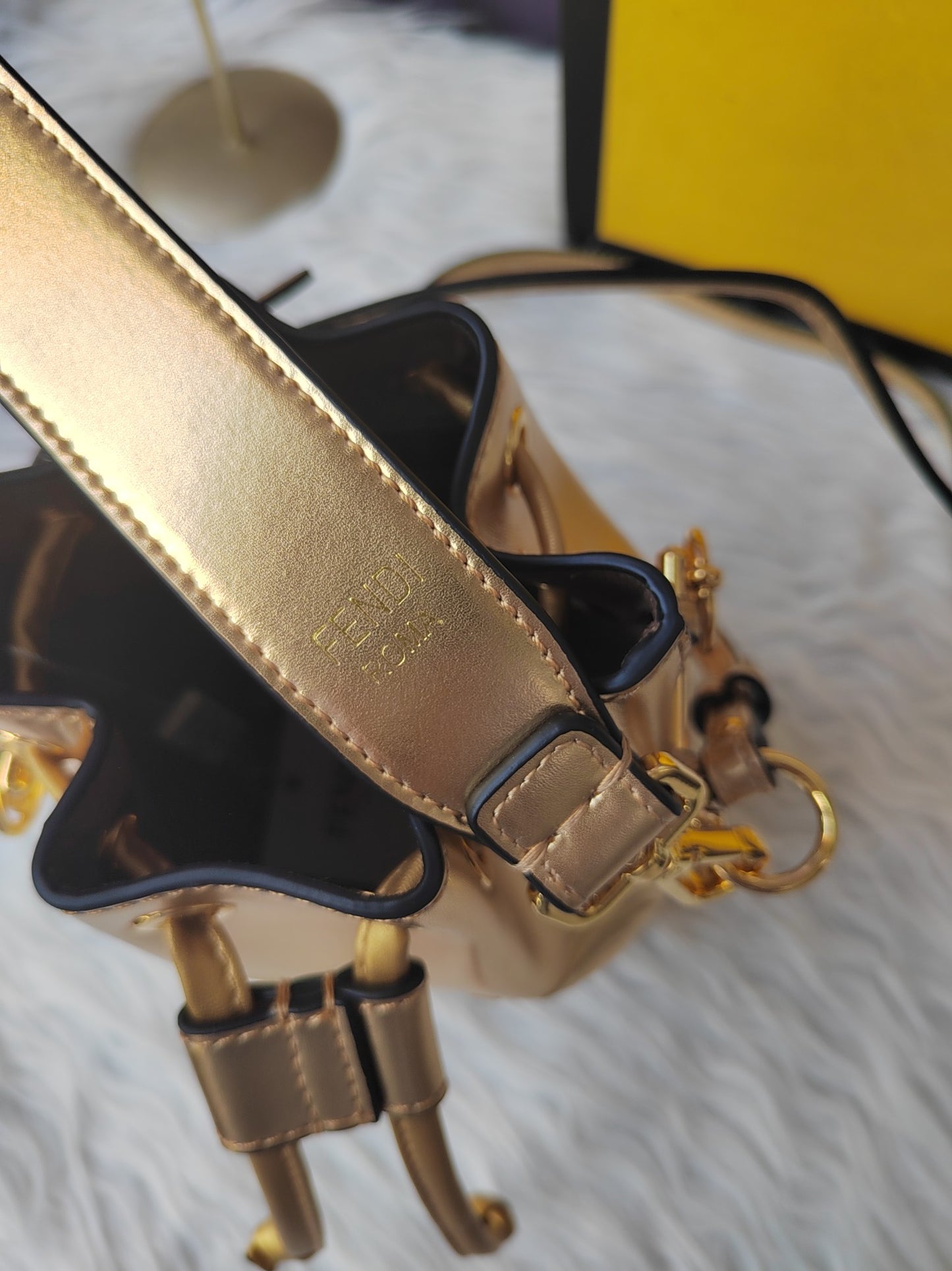 Fendi F8BS010AS – Gold Mon Tresor Small Bucket Bag