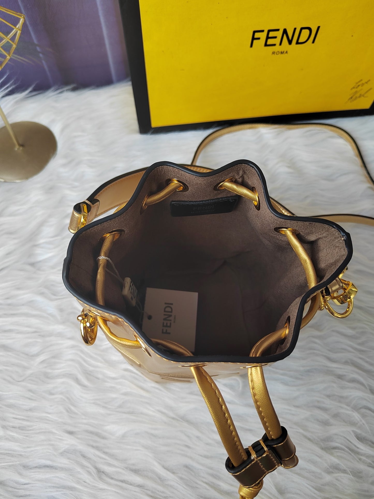 Fendi F8BS010AS – Gold Mon Tresor Small Bucket Bag