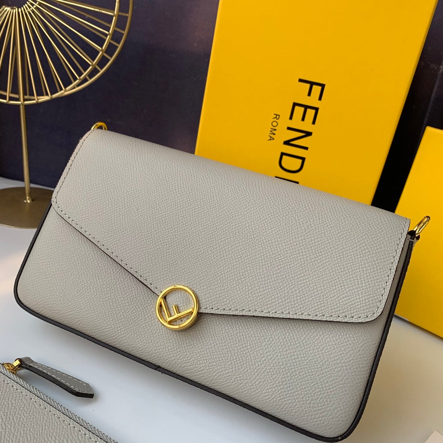 Fendi F8BS032 – Grey Mini Geometric Flap Bag