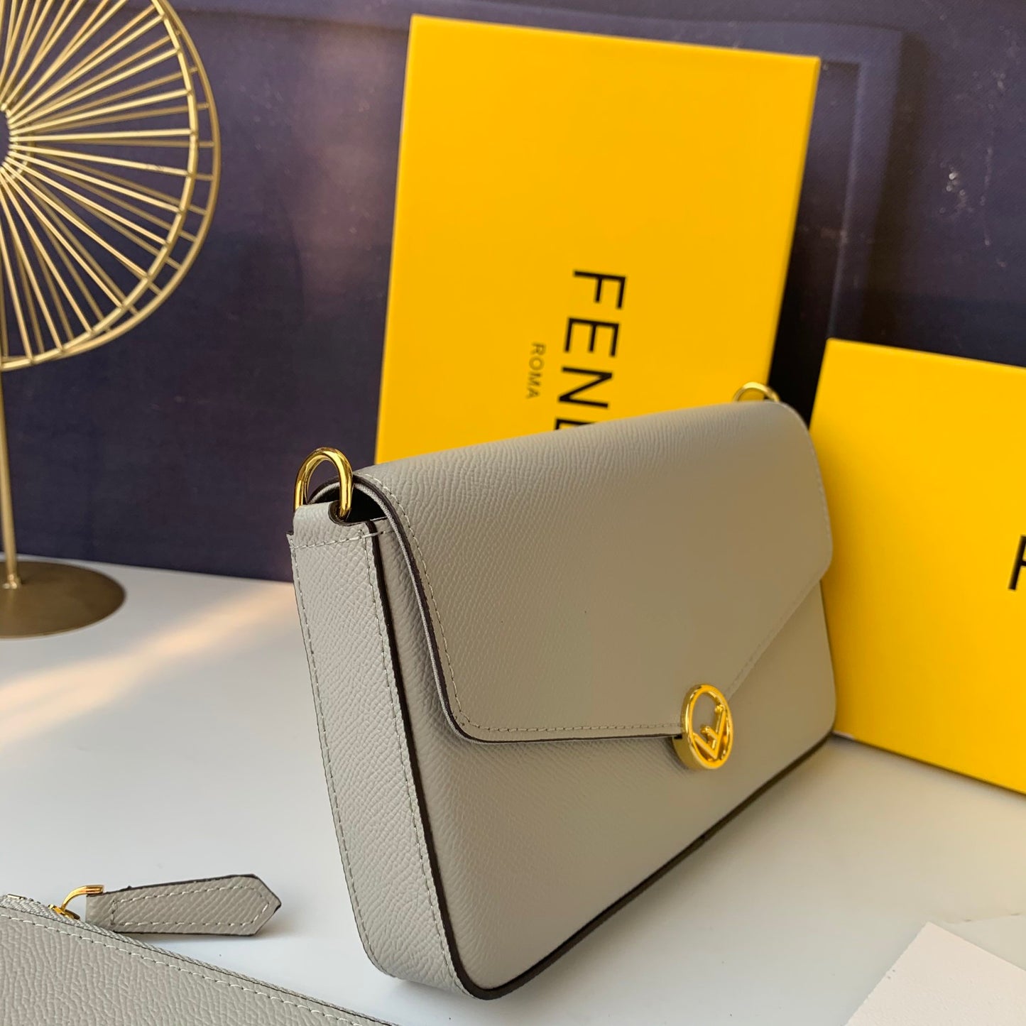 Fendi F8BS032 – Grey Mini Geometric Flap Bag