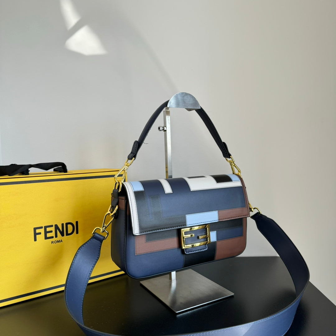 Fendi Silk-Printed Baguette Bag
