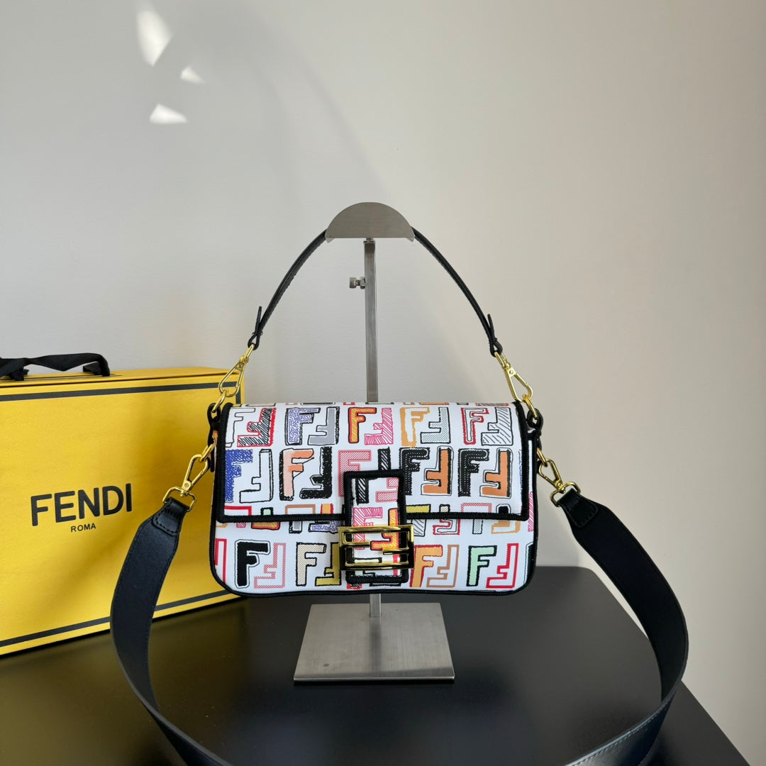 Fendi Silk-Printed Baguette Bag