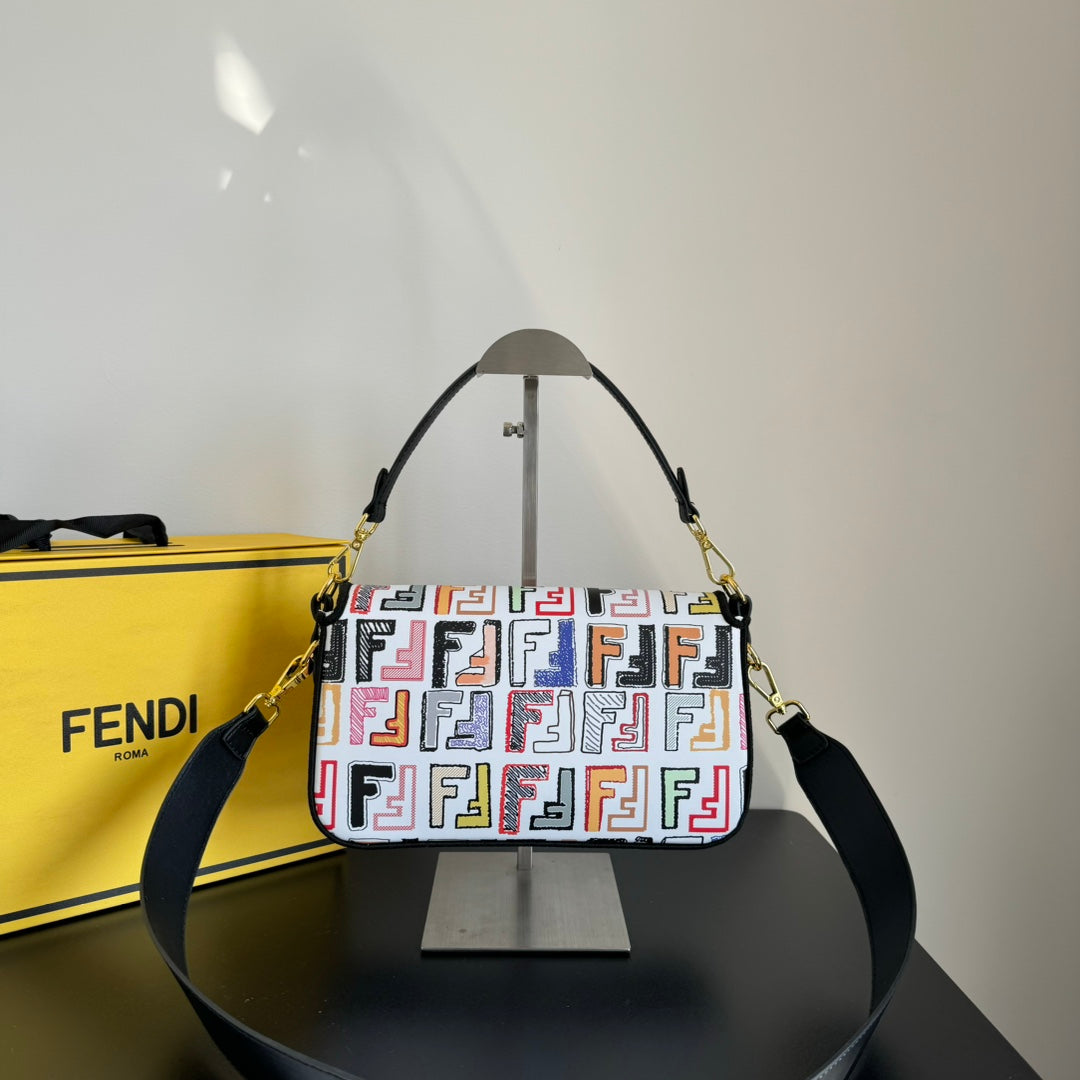Fendi Silk-Printed Baguette Bag