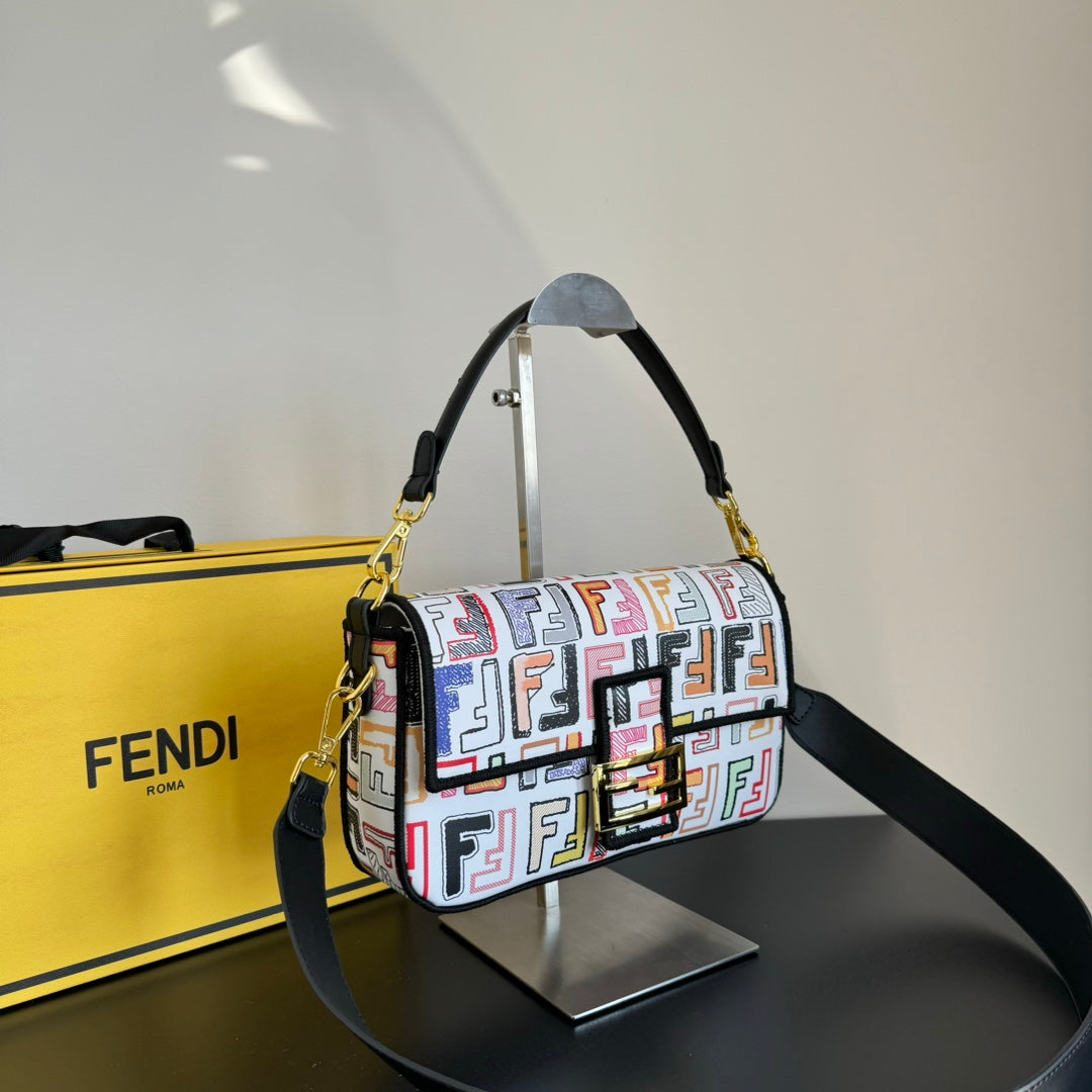 Fendi Silk-Printed Baguette Bag