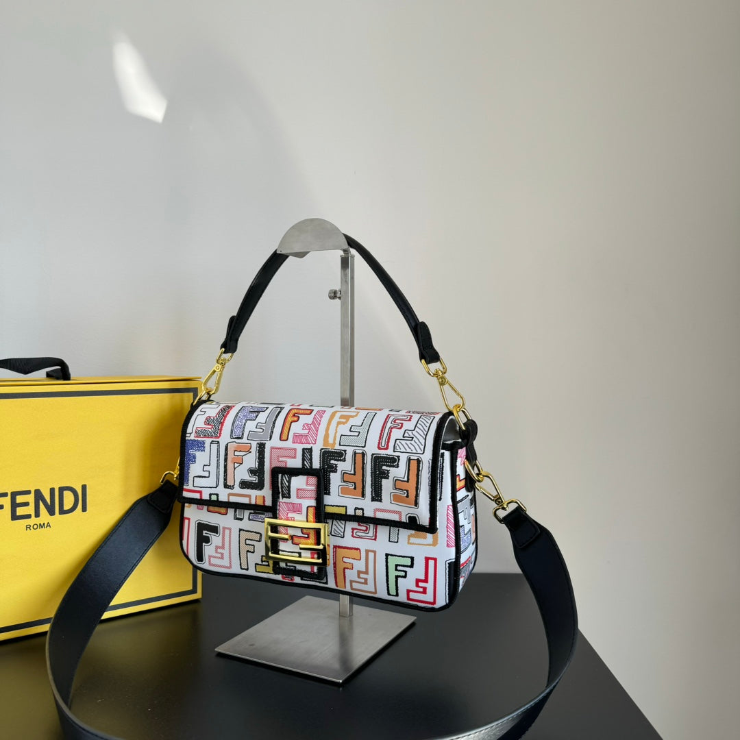 Fendi Silk-Printed Baguette Bag