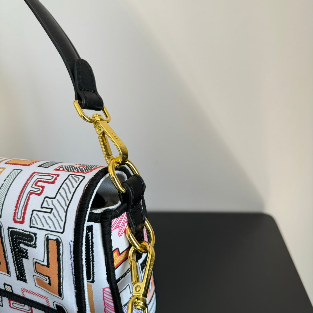 Fendi Silk-Printed Baguette Bag