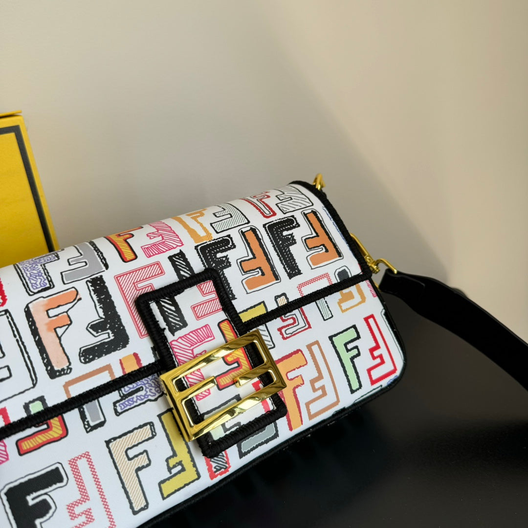 Fendi Silk-Printed Baguette Bag