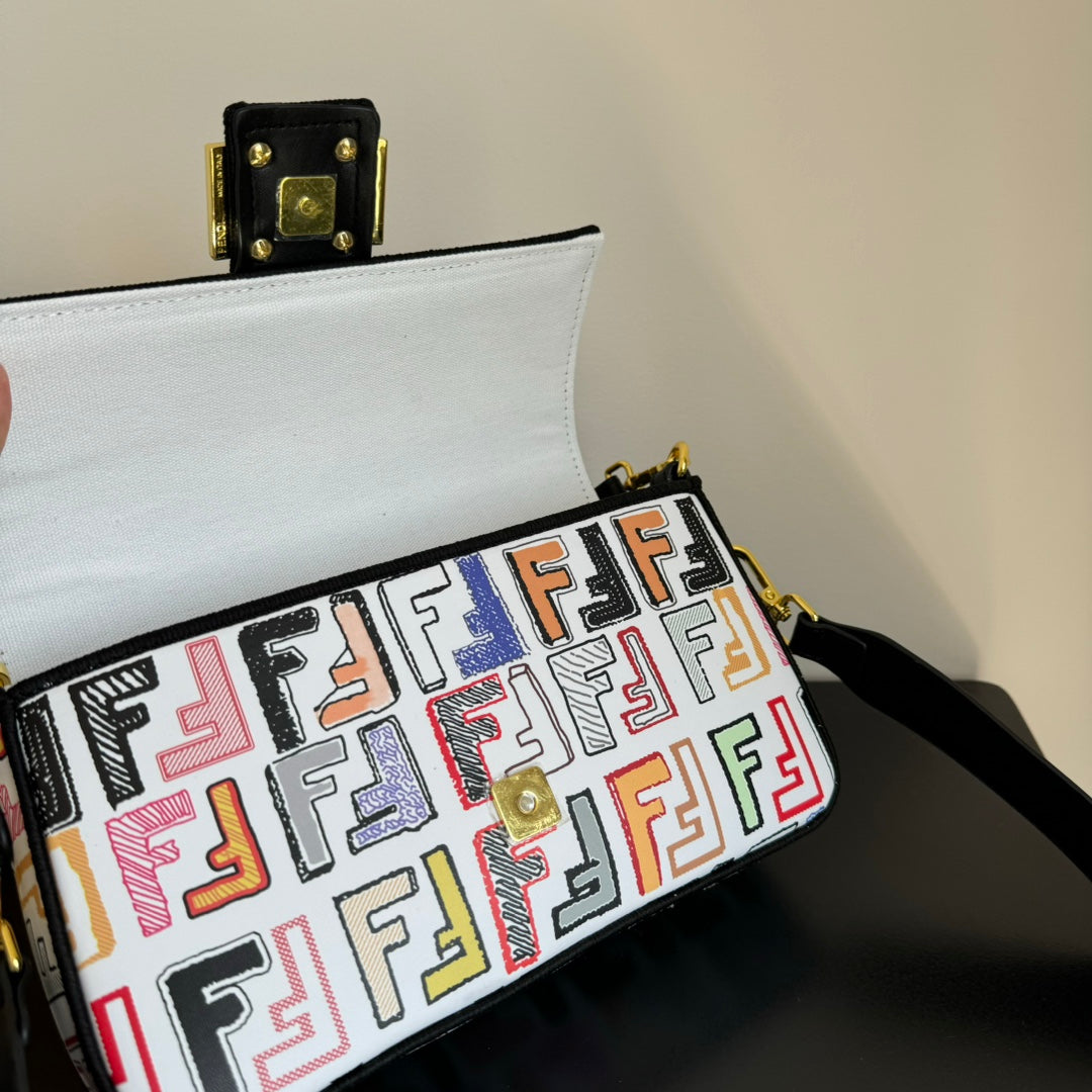 Fendi Silk-Printed Baguette Bag