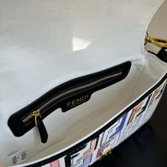 Fendi Silk-Printed Baguette Bag