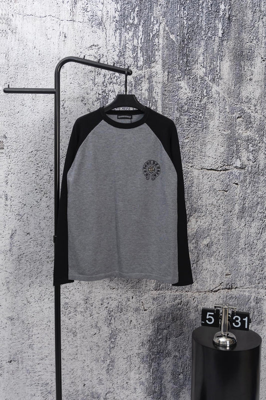 Chrome Hearts 25SS CH Fall Raglan Colorblock Crewneck T-Shirt – Classic Horseshoe &amp; Sanskrit Print