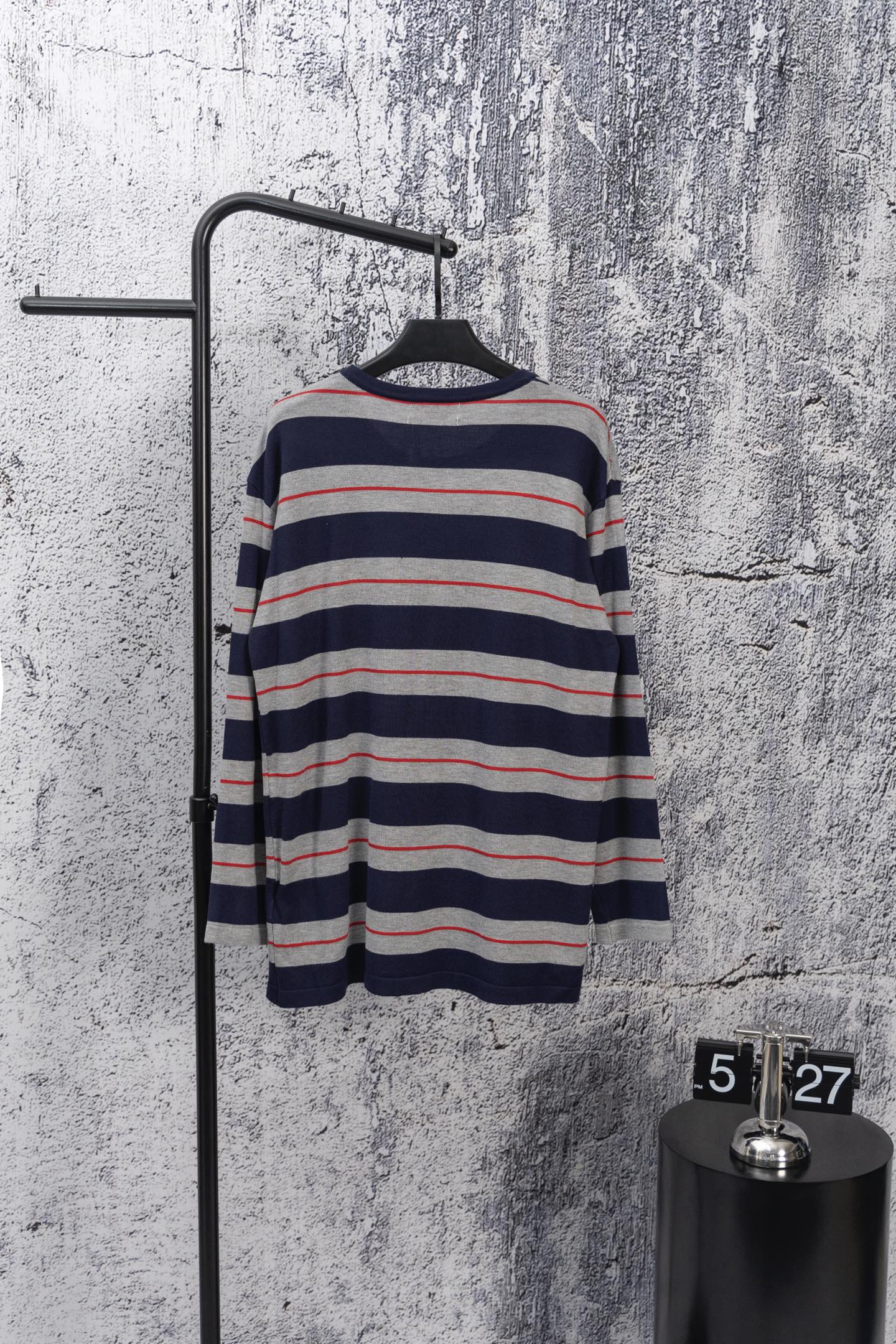 MIU MIU 2025 New Pocket Applique Letter Stripe Crewneck Long-Sleeve T-Shirt