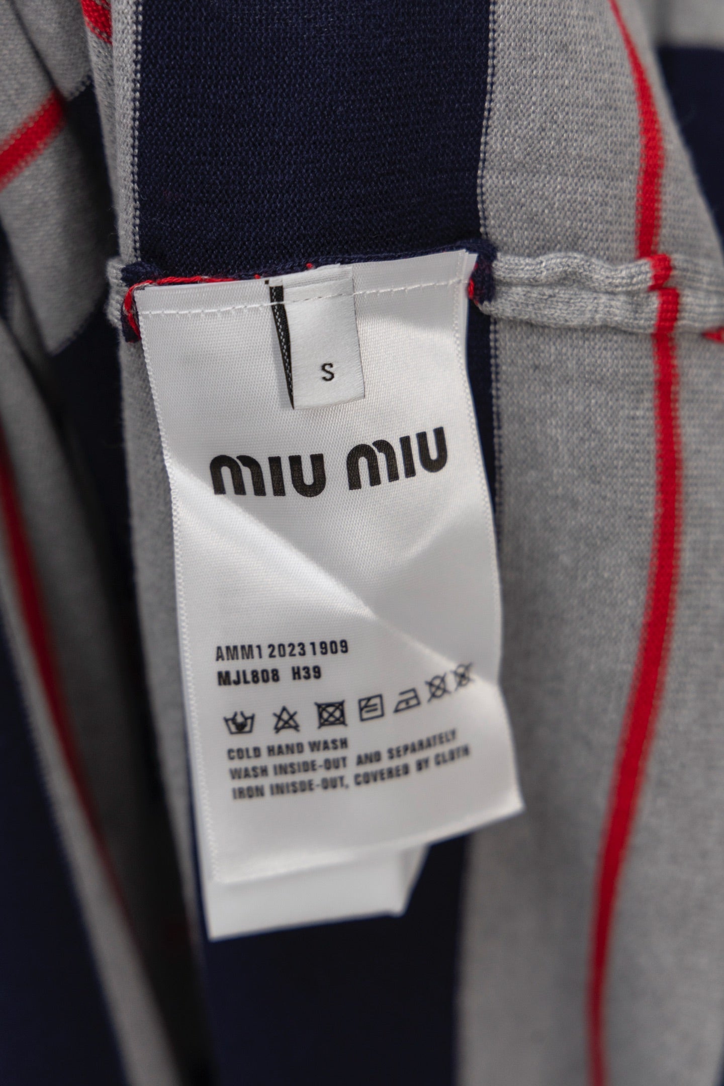 MIU MIU 2025 New Pocket Applique Letter Stripe Crewneck Long-Sleeve T-Shirt