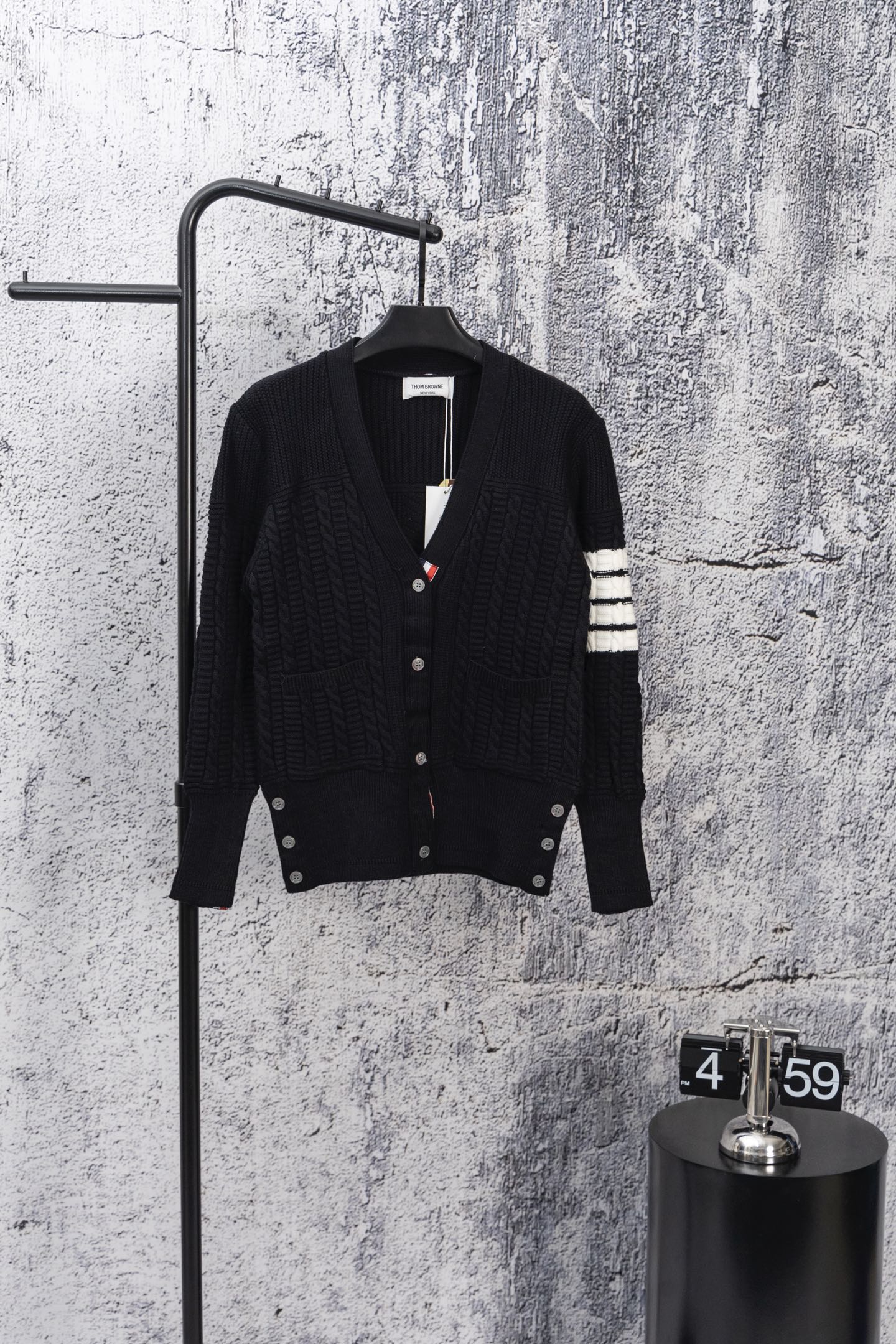 THOM BROWNE Classic Four-Bar Drop Shoulder Knit Cardigan