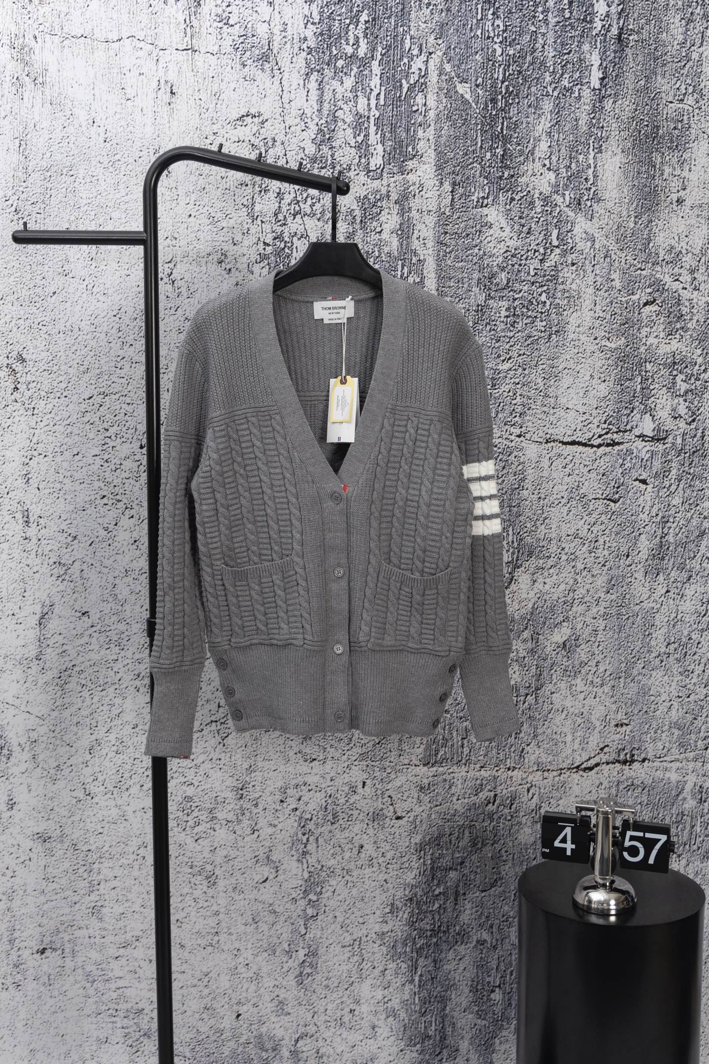 THOM BROWNE Classic Four-Bar Drop Shoulder Knit Cardigan