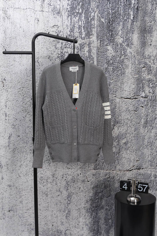 THOM BROWNE Classic Four-Bar Drop Shoulder Knit Cardigan