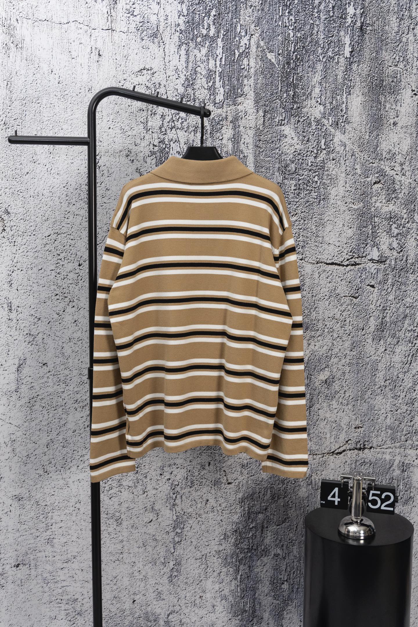 MIU MIU 2025 New Embroidered Pocket Letter Stripe Polo Long-Sleeve T-Shirt