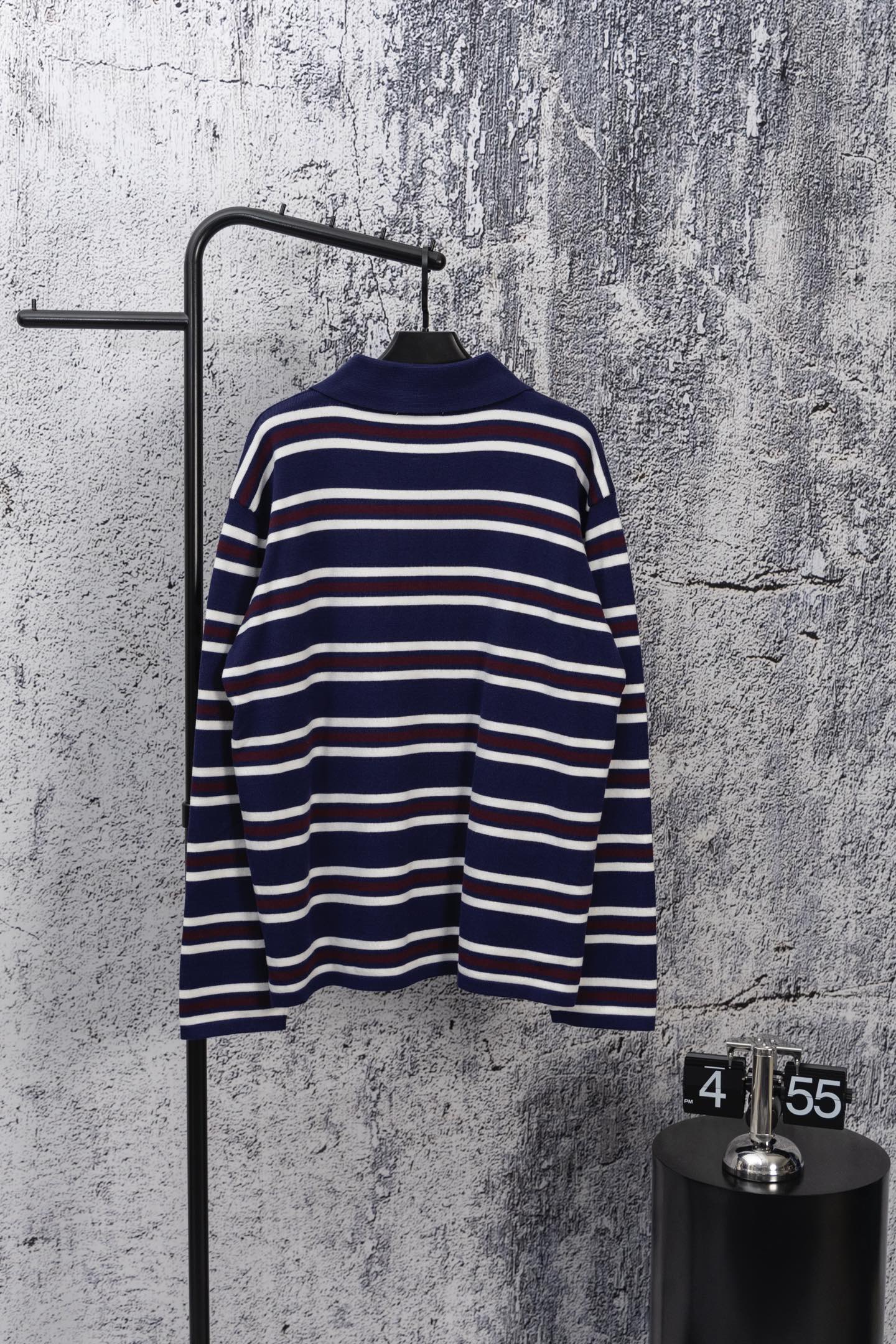 MIU MIU 2025 New Embroidered Pocket Letter Striped Polo Long-Sleeve T-Shirt