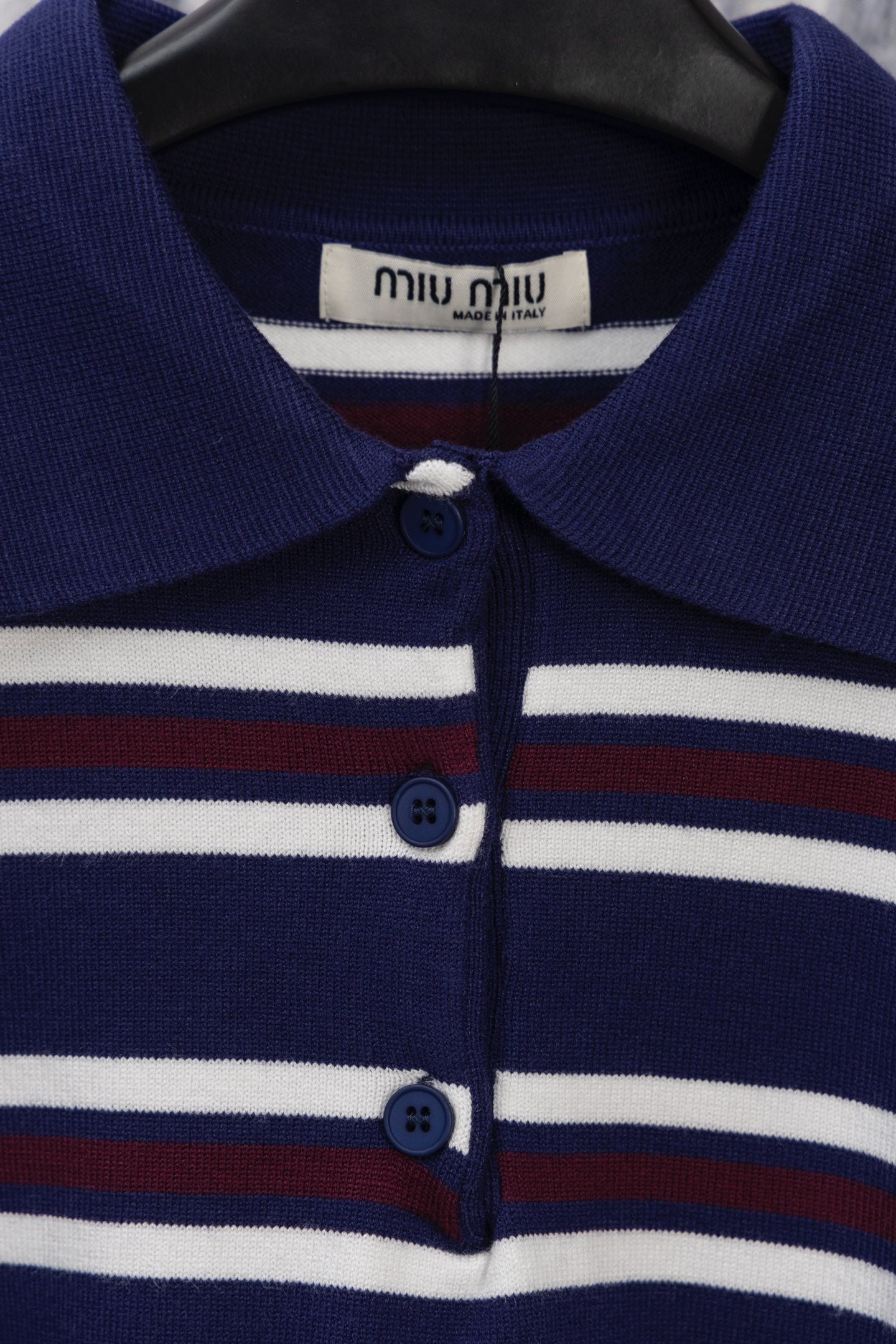 MIU MIU 2025 New Embroidered Pocket Letter Striped Polo Long-Sleeve T-Shirt
