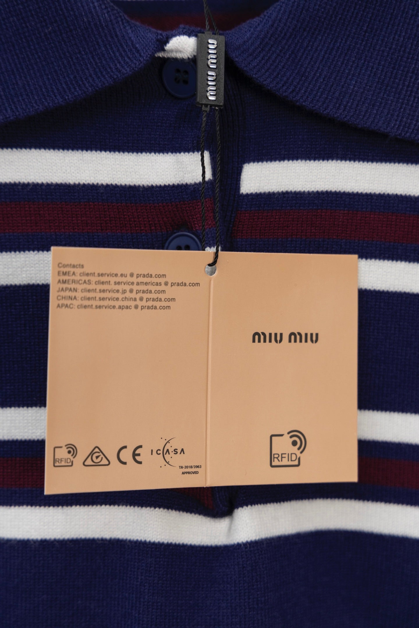 MIU MIU 2025 New Embroidered Pocket Letter Striped Polo Long-Sleeve T-Shirt