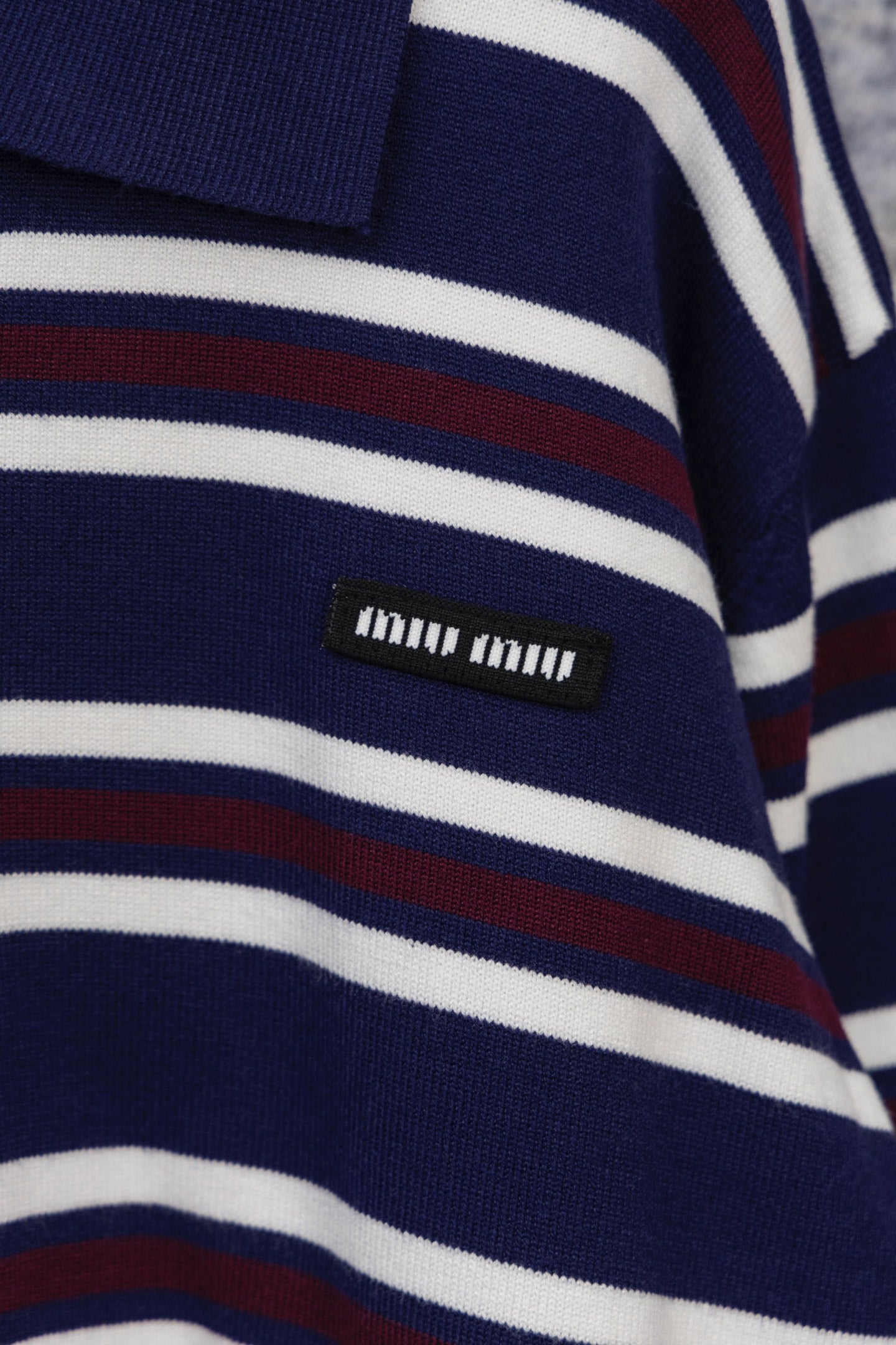 MIU MIU 2025 New Embroidered Pocket Letter Striped Polo Long-Sleeve T-Shirt