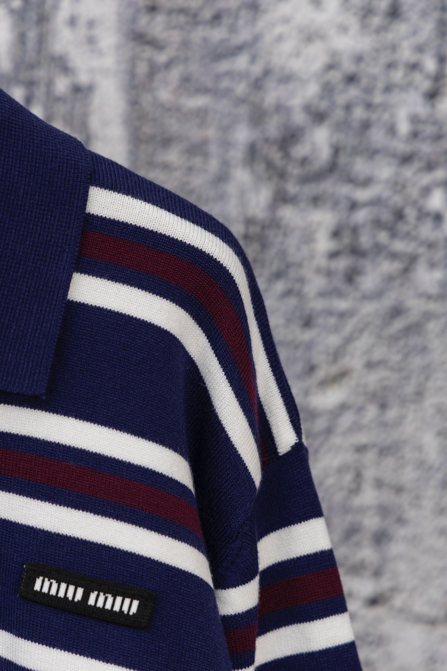 MIU MIU 2025 New Embroidered Pocket Letter Striped Polo Long-Sleeve T-Shirt