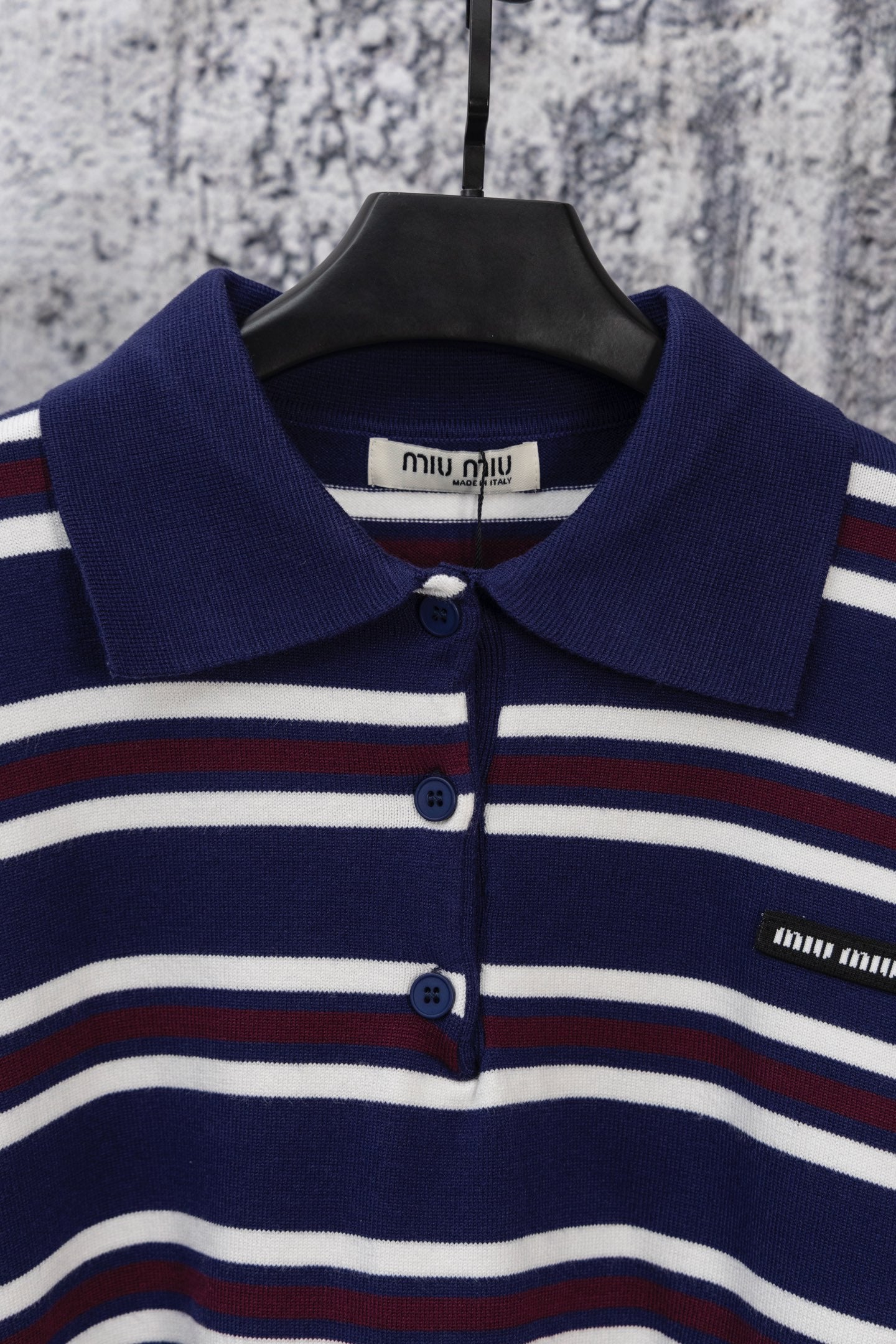 MIU MIU 2025 New Embroidered Pocket Letter Striped Polo Long-Sleeve T-Shirt