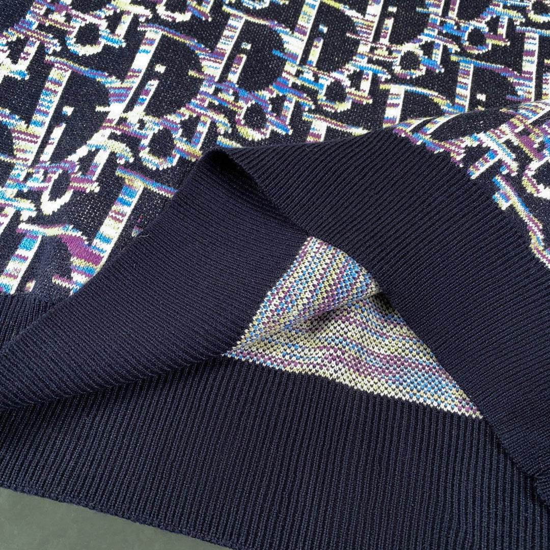 Dior 2024SS Blue Lambswool Jacquard V-Neck Cardigan