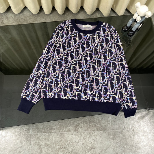 Dior 2024SS Blue Lambswool Jacquard Pullover Crewneck Sweater