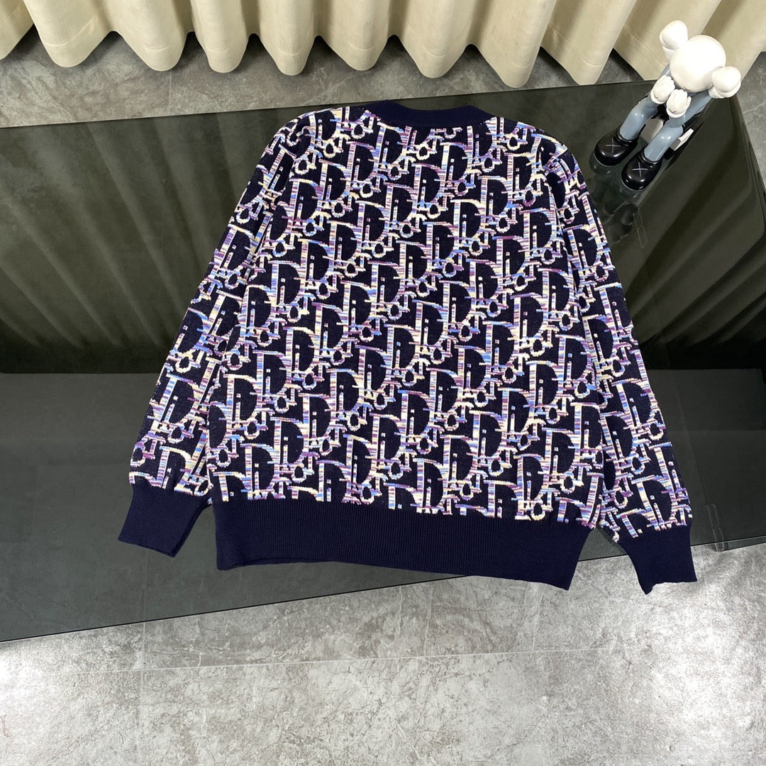 Dior 2024SS Blue Lambswool Jacquard Pullover Crewneck Sweater