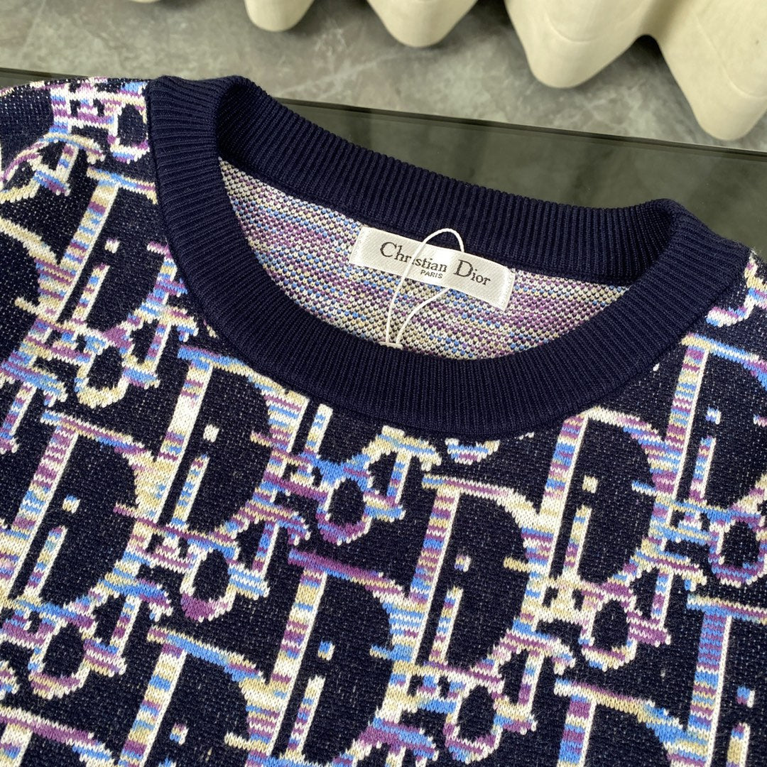 Dior 2024SS Blue Lambswool Jacquard Pullover Crewneck Sweater