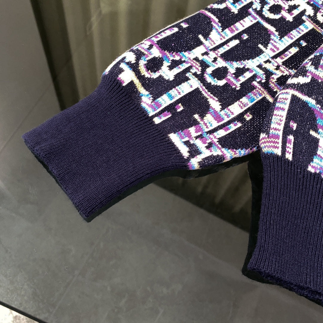 Dior 2024SS Blue Lambswool Jacquard Pullover Crewneck Sweater