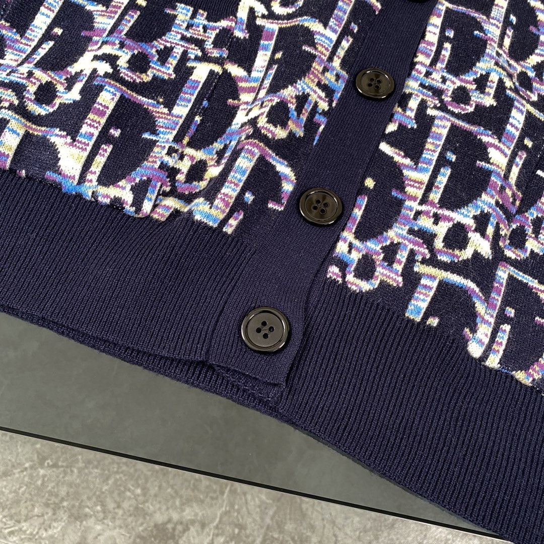 Dior 2024SS Blue Lambswool Jacquard Pullover Crewneck Sweater