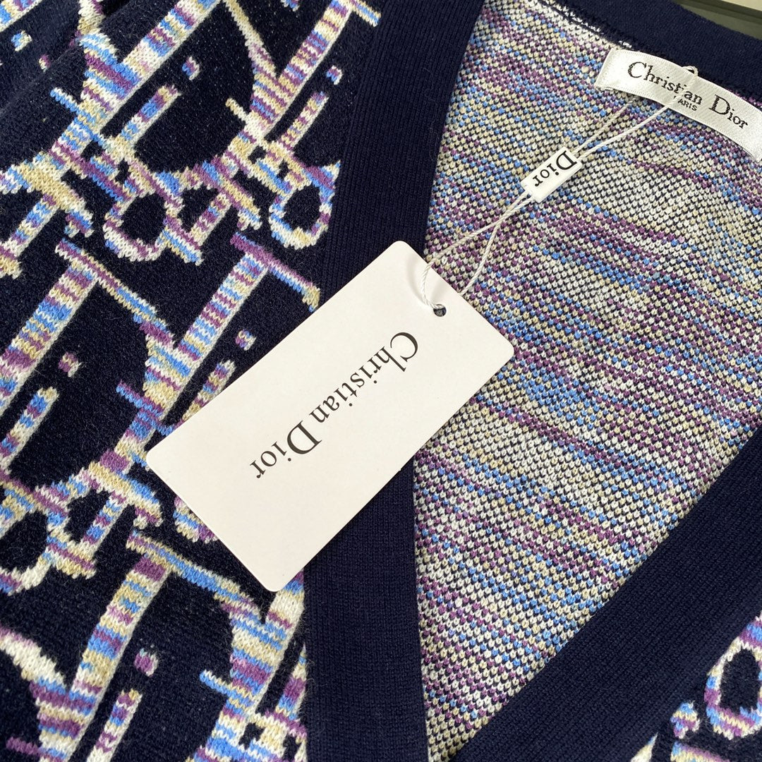 Dior 2024SS Blue Lambswool Jacquard Pullover Crewneck Sweater