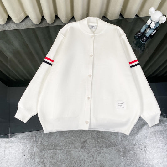 THOM BROWNE 24SS Classic Double-Stripe Sleeve Wool Knit Baseball Jacket – Premium Version