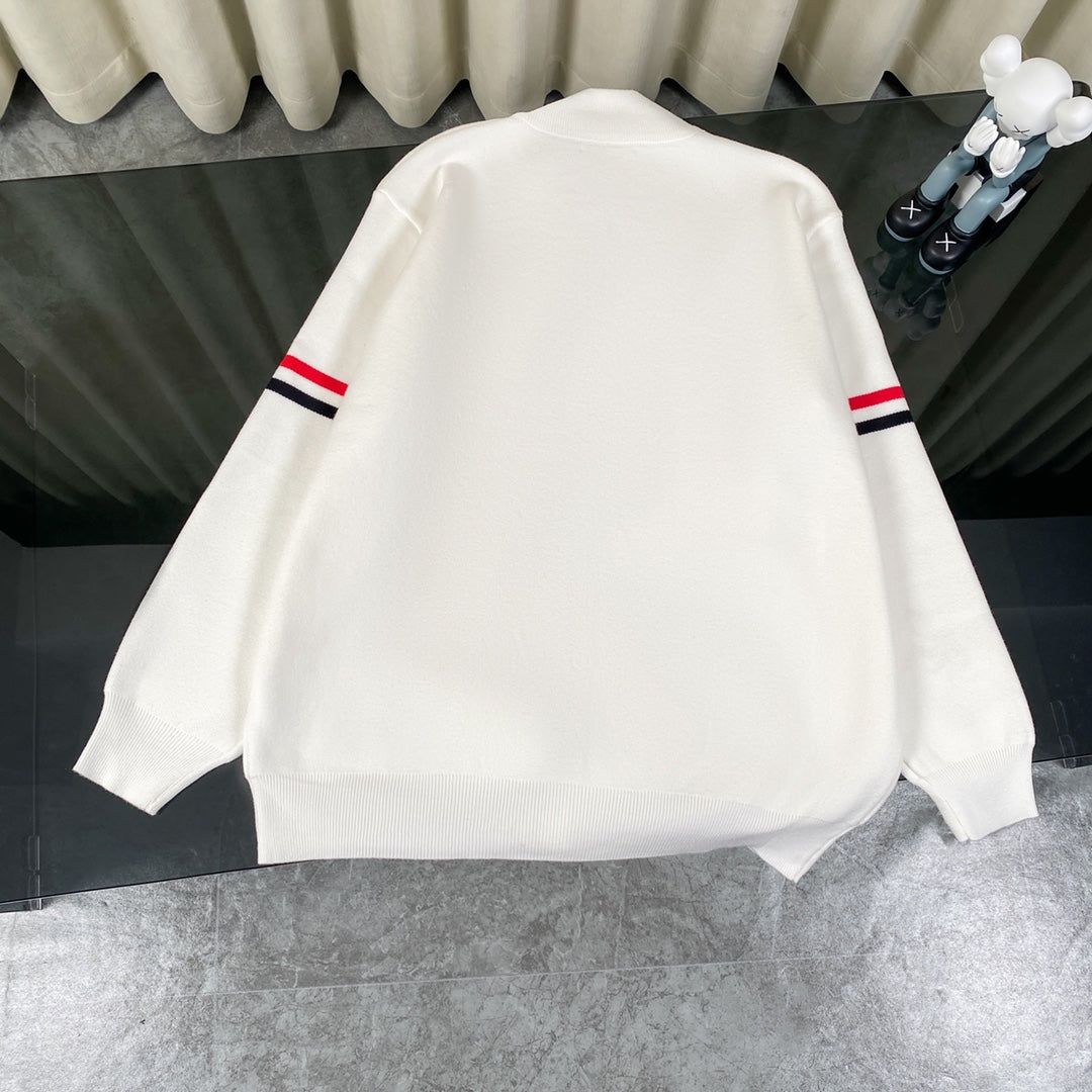 THOM BROWNE 24SS Classic Double-Stripe Sleeve Wool Knit Baseball Jacket – Premium Version