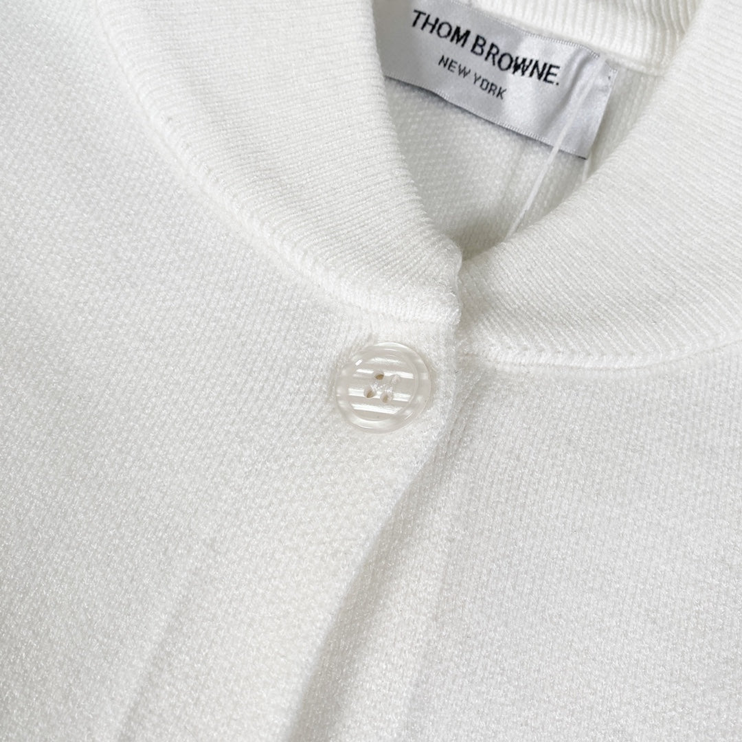 THOM BROWNE 24SS Classic Double-Stripe Sleeve Wool Knit Baseball Jacket – Premium Version