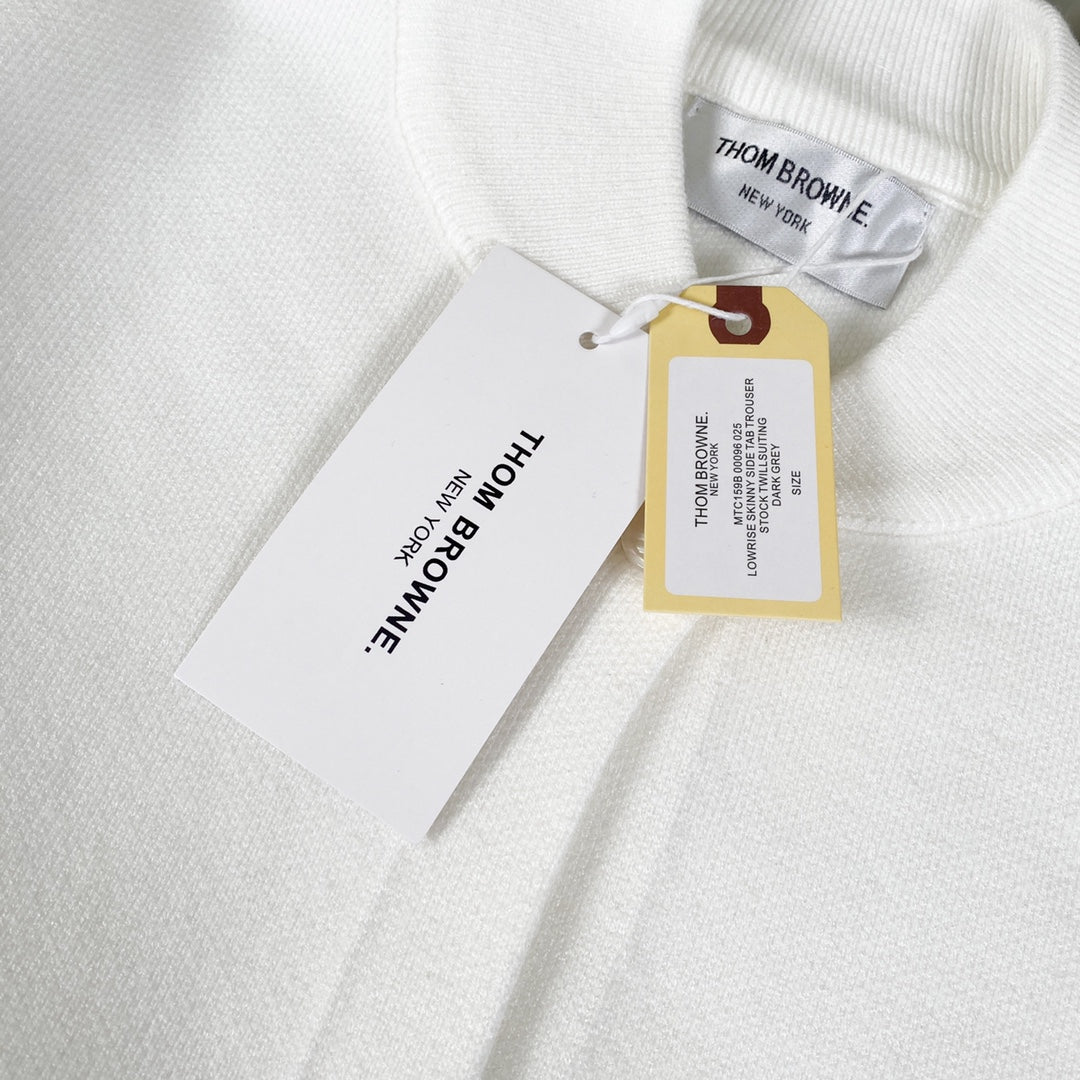 THOM BROWNE 24SS Classic Double-Stripe Sleeve Wool Knit Baseball Jacket – Premium Version