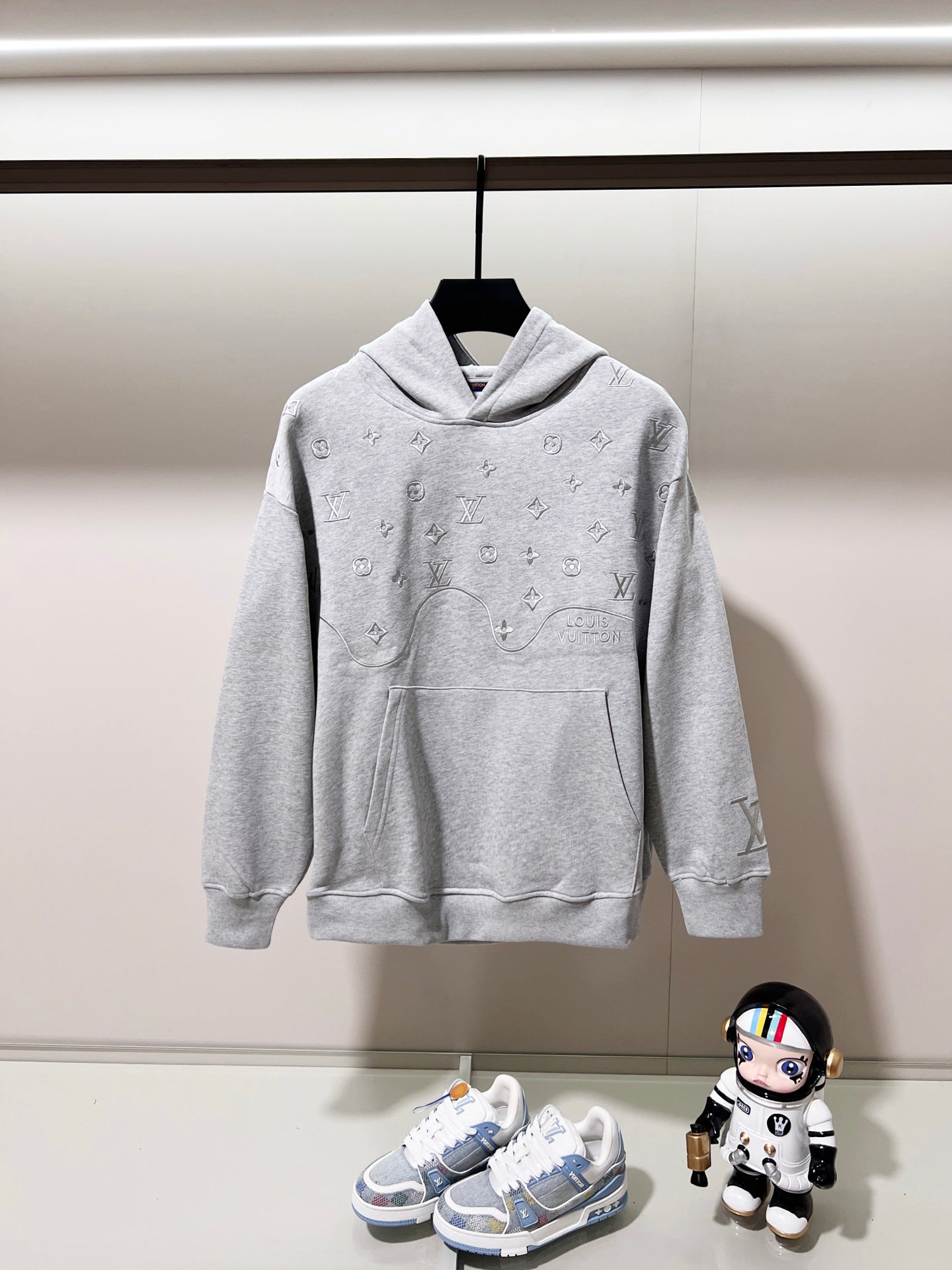 LOUIS VUITTON 420g Cotton Hoodie with Embroidered Monogram &amp; Floral Clover Logo